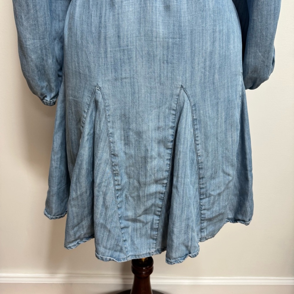 Vineyard Vines Chambray Godet Swing Mini Dress Women Small Belted Long Sleeve - Picture 9 of 13